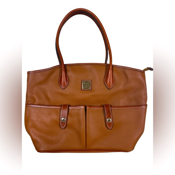 Dooney & Bourke Handbags - Gorgeous Dooney & Bourke Crescent Tote Brown Pebble Leather Red Interior Lining